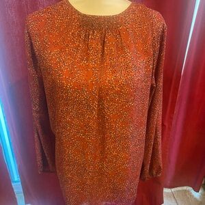 Red Patterned Long Sleeve Blouse